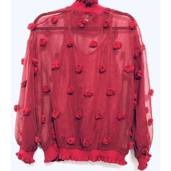 Entro Womens Medium Red Polka Dot Sheer Blouse Boho Festival Cottagecore - Picture 3 of 6